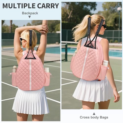 Tennis Bag, Convertible Sling Crossbody Backpack Waterproof Reversible Racket Bags for Women Men - color: Pink