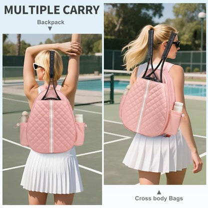 Tennis Bag, Convertible Sling Crossbody Backpack Waterproof Reversible Racket Bags for Women Men - color: Pink
