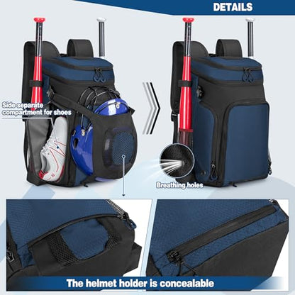 Smasrob Baseball Bag for Adult and Youth, Baseball Backpack Softball Bag with Helmet Holder, Shoe Compartment and Fence Hook - color: Blue