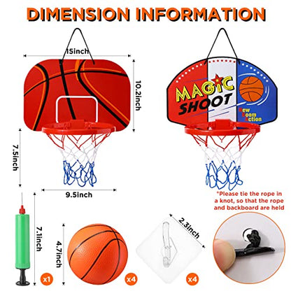 Sosation 2 Pcs Mini Basketball Hoop with 4 Basketball, Sticky Hook, Pump, Indoor No Drilling Basket Ball Hoop Decompress Game for Kid Adult Back to School Gift - style: Shoot Style