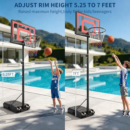 Basketball Hoop Outdoor 33/44/48 Inch Shatterproof PC Backboard, 4.92-10FT Stepless Adjustable Height, Portable Basketball Hoop with Wheels for Backyard, Driveway and Court - size: 33 Inch Backboard