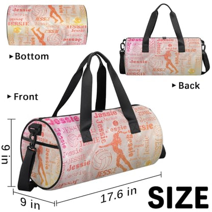 Custom Volleyball Sport Bags Personalized Sports Gym Bag with Name Overnight Weekender Duffel Bag Customized Gifts for Women Men, Orange Glitter