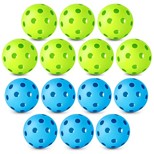 Coopay 14/48 Pack Practice Baseball Softball, Plastic Training Balls Lightweight Hollow Limited Flight Softballs for Hitting, Pitching, Batting Training Indoor Outdoor Use - color: Green and Blue, style: 14 Pack