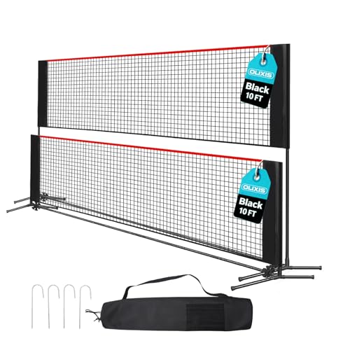 OLIXIS Badminton Net Set, 10FT/14FT/17FT Wide, 3-5FT Adjustable Height Multi Sport Net for Pickleball, Tennis, Volleyball, Soccer Tennis, Indoor Outdoor with Carry Bag, Easy Setup for Backyard - color: Red, size: 10FT