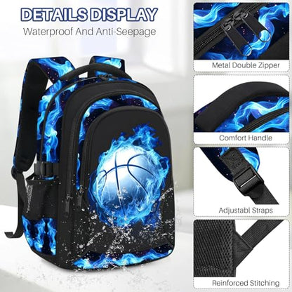 Kids Backpack for Boys - Basketball Boys Backpacks for Kids Teens Elementary Middle School, 17″ Large Capacity Students Bookbag, Perfect for Travel and School