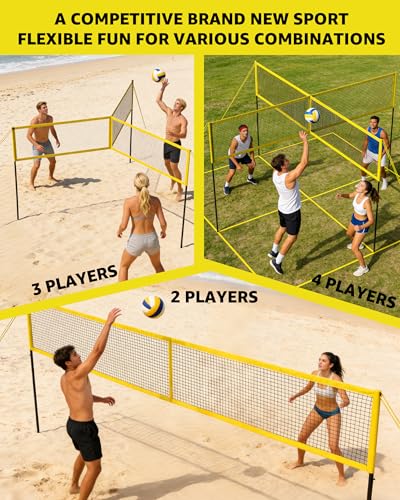 VICHTOP 4 Square Volleyball Game Set - 4 Way Cross Net for Backyard & Beach, Portable Outdoor Volleyball Badminton Combo Net, 4 Person Four Square Volleyball Net with Carrying Bag