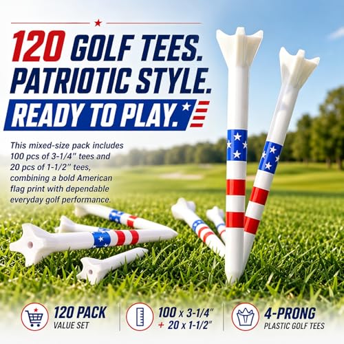 Premium Golf Tees Choose Between 200 Count or 120 Count, Professional Marking System Golf Tees 3-1/4 Inch, Reduce Friction Side Spin More Stable Golf Tees - color: 120 Pack Plastic - USA