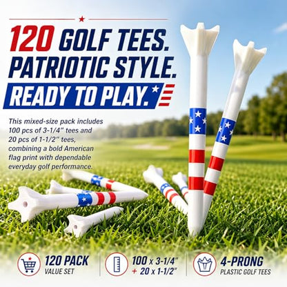 Premium Golf Tees Choose Between 200 Count or 120 Count, Professional Marking System Golf Tees 3-1/4 Inch, Reduce Friction Side Spin More Stable Golf Tees - color: 120 Pack Plastic - USA