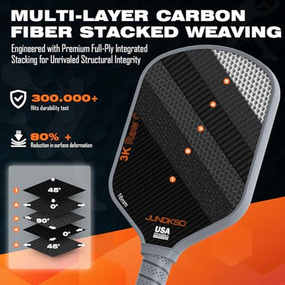 Professional Pickleball Paddles- T700 Carbon Fiber Pickle Racket- 3K Raw Carbon Frosted Surface for Enhanced Spin and Friction - USAPA Approved Offensive Long Paddle for Intermediate Advanced Players - color: Grey