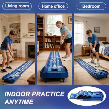 8FT Golf Putting Mat with Ball Return – Indoor Putting Training Mat for Practice, Skill-Building Putting Practice Mat for Kids, Teens & Family, Mat Only