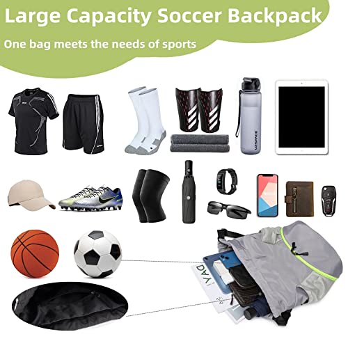 Soccer Bags, Waterproof Drawstring Gym Backpack for Baskestball Rugby Volleyball Yoga, Large Capacity Sports Bag - color: Grey