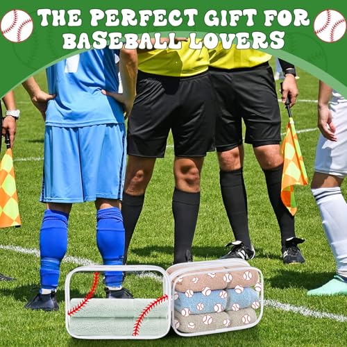 Kacctyen 24 Pcs Baseball Clear Makeup Bag with Zipper Bulk Sport Goodie Clear PVC Pouch Organizer Waterproof Travel Case for Woman Team Gifts Birthday Decorations Supplies - style: Baseball