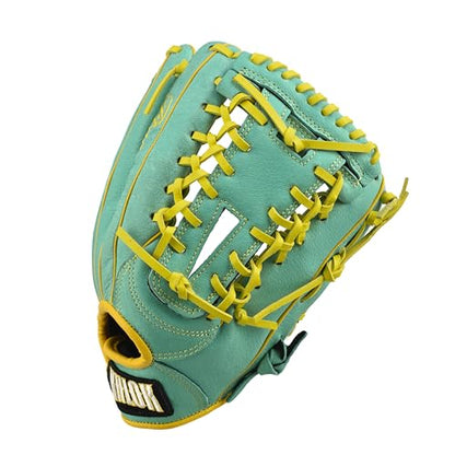 Pig Skin Leather Baseball Glove(in Field) - color: Cyan/Yellow, size: 11.5inch