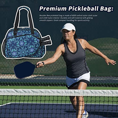 Boulder Bee Pickleball Bags, Premium Pickleball Tote Bag for Girls, Women’s Hand/Shoulder Gym Bag w Water Bottle Holder, with Pickleball Racquet/Paddle Holder - color: Blue