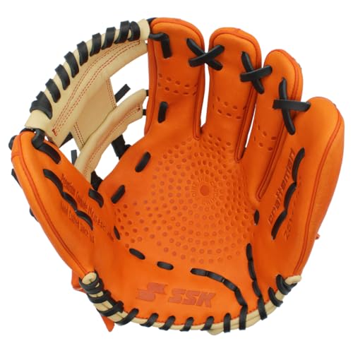 SSK Z5 Craftsman Youth Baseball Glove – 10.5” – 11” – 11.25” – 11.5” Right & Left Hand Throw - color: Orange/Camel/Black - I Web, size: 11" - Right Hand Throw