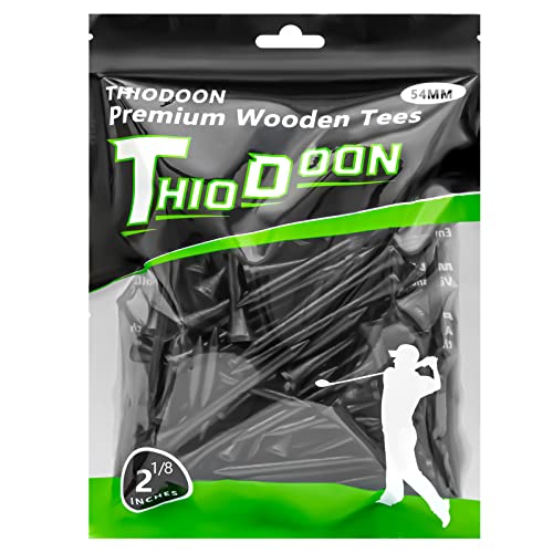 THIODOON Golf Tees Professional Natural Wood Golf Tees Pack of 100, Golfing Tees Multiple Colors Size 3-1/4 inch, 2-3/4 inch or 2-1/8 inch, Tall Golf Tees Bulk Reduce Side Spin and Friction - color: Black, size: 2-1/8 inch 54mm