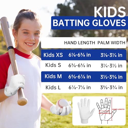HANDLANDY Baseball Batting Gloves for Adult Youth, Grip Breathable Softball Batting Gloves Fit Men Kids Boys Girls - color: White-Kids, size: Kids X-Small