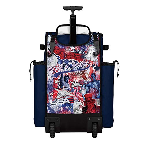Boombah Rolling Superpack 2.0 Baseball/Softball Gear Bag - 23-1/2" x 13-1/2" x 9-1/2" - USA Liberty Navy/White/Red - Telescopic Handle - Holds 4 Bats - Wheeled Version