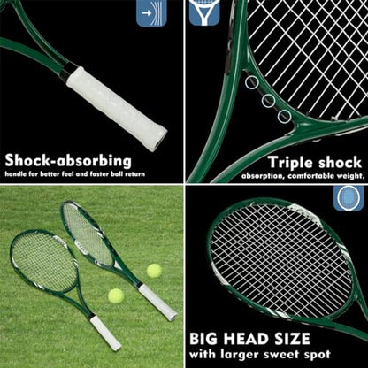 Tennis Rackets 2 Players Recreational for Beginners,Pre-Strung 27 Inch Light Adult Racquet Set for Women Men with Tennis Balls,Overgrips and Carry Bag