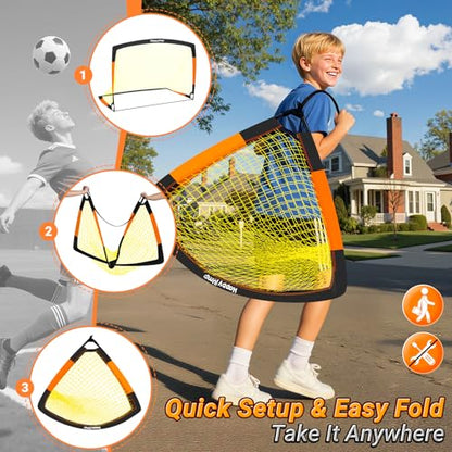 Happy Jump 7x5' & 5x3.6' Portable Soccer Goals for Kids Ages 6-14, Weatherproof Net and Steel Frame for Backyard Fun and Outdoor Training, Quick Setup and Sturdy for All Weather Conditions - style: 5x3.6 FT, 2 Set Upgrade