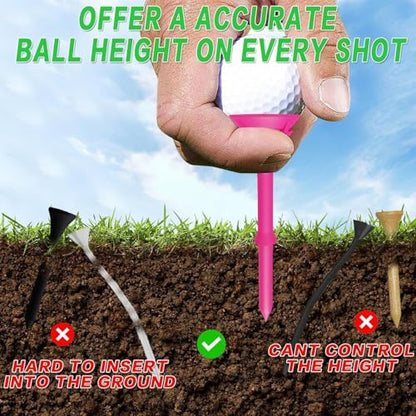 VEASAERS Golf Tees Bulk Unbreakable Pink 25 50 Pack with Gift Box, Plastic Golf Tees Reusable Anti-Slip Big Cup Golf Tee Hanger Reduce Friction for Golf Outdoor Training - style: 25 Pcs