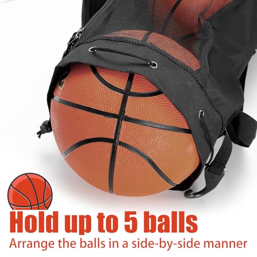 Basketball Mesh Equipment Ball Bag, 5 Ball Basketball Bag Heavy Duty Basketball Carrying Net Bag - Basketball Coach Bags for Team Balls, Sling/Adjustable Shoulder/Tube Style