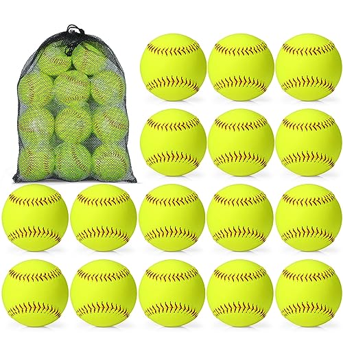 Lewtemi 18 Pack Yellow Sports Practice Softballs Official Size and Weight Slowpitch Softball with 1 Mesh Bag Unmarked Leather Covered Youth Fastpitch Softball Ball for Games Practice Training - color: Red, size: 12"