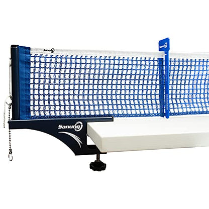 Sanung S405 Table Tennis Net and Post Set, Thickened Folding Ping Pong Table Net and Post Kit with Bead Chain Measuring Ruler for Any Standard Table Indoor Outdoor, Blue