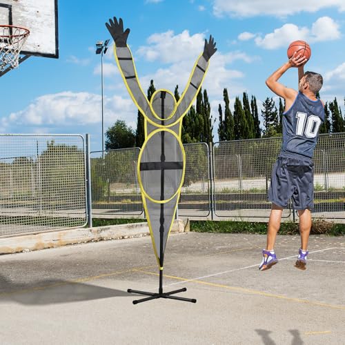 Water Bag Base Basketball Training Dummy - Fixed Arm Defensive Mannequin, Height-Adjustable & Portable for Shooting/Dribbling | for Teams, Coaches, Individuals (Yellow)