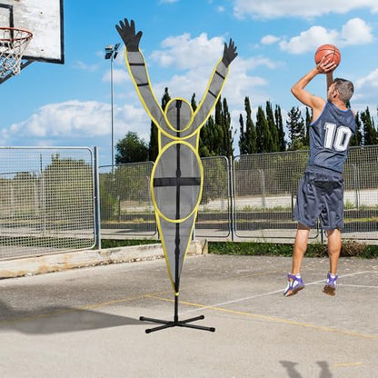 Water Bag Base Basketball Training Dummy - Fixed Arm Defensive Mannequin, Height-Adjustable & Portable for Shooting/Dribbling | for Teams, Coaches, Individuals (Yellow)