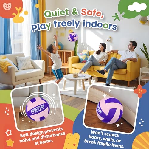 RUN2PEAK Super Soft Light Volleyball - Safe and Quiet Fabric Volleyball Ball for Indoor Play - Official Size 5 Kids Youth Beginners Lightweight Volleyballs Trainer for House Yard Training Practice