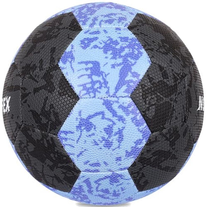 Soccer Ball Size 5 for Youth & Adults, Black Blue PU Leather, Durable Machine-Stitched 32-Panel Football, Hidden Seams, Water-Resistant, Outdoor & Indoor Training Ball