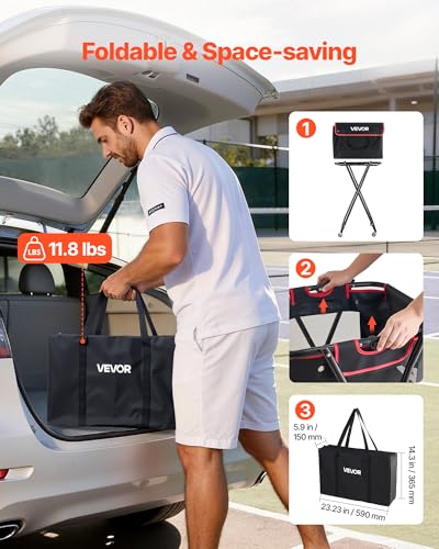 VEVOR Tennis & Pickleball Hopper Holds 200/175/150/120 Balls, 3-in-1 Tennis Foldable Pickleball Basket Cart for Easy Installation, Storage Bag for Tennis Training & Teaching - style: 175 Balls