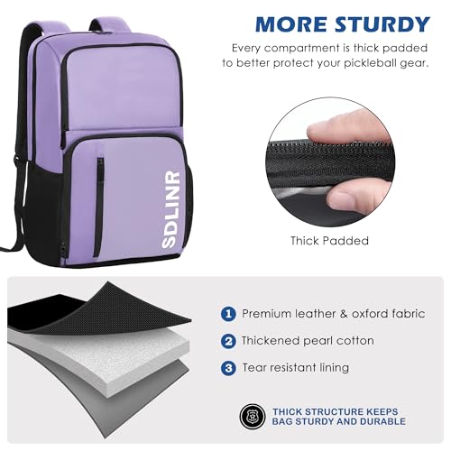 SDLINR Pickleball Bag Fits 4+ Paddles, Large Pickleball Backpack with Shoe Compartment and Fence Hook,Pickleball Gifts for Men Women - color: Purple