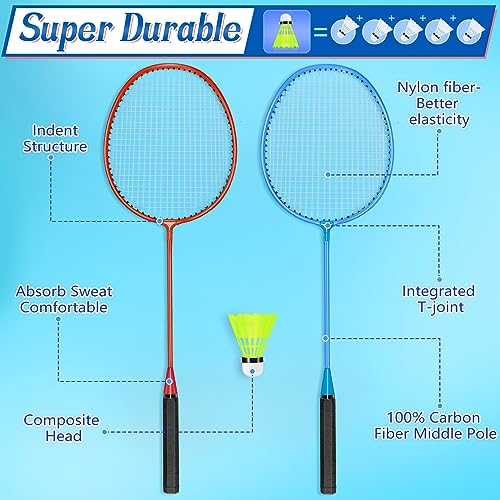 12 Pack Badminton Rackets Set Including Badminton Racquets, Nylon Shuttlecocks and Carry Bag for Outdoor Backyard Games Beginners - color: Red, Blue