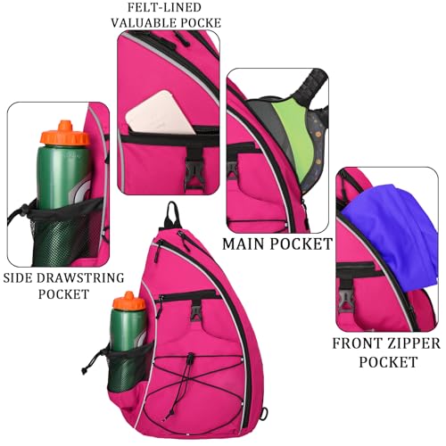 Goloni Pickleball Sling Bag for Men Women, Lightweight Pickleball Backpack with Fence Hook - color: Rose