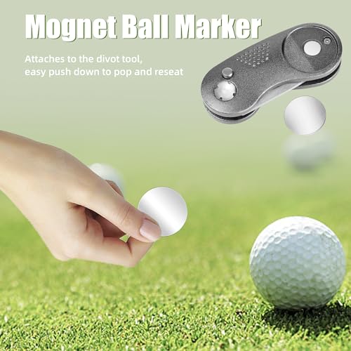 Mile High Life Golf Divot Repair Tool, All Metal Foldable Divot Tool with Pop-up Button & Magnetic Ball Marker - color: Gray Curve