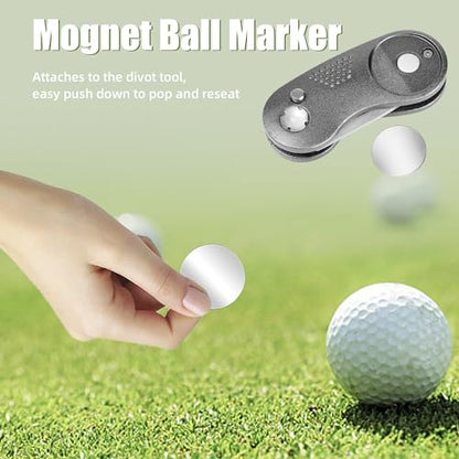 Mile High Life Golf Divot Repair Tool, All Metal Foldable Divot Tool with Pop-up Button & Magnetic Ball Marker - color: Gray Curve