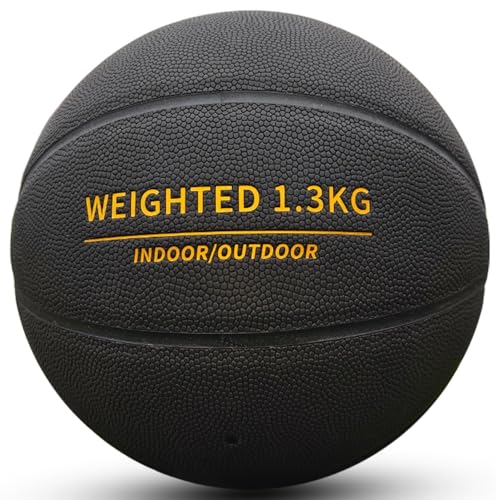 Weighted Basketball - Moisture-Absorbing Faux Leather, Soft Touch for Indoor/Outdoor Training - color: PU_Black_3.LBS/1300G