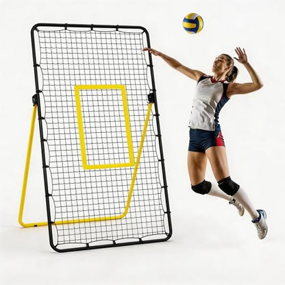Volleyball Rebounder Net 7x4 Ft, Bounce Back Training Equipment with Angle Customization for Practicing Digging, Setting, Spiking - color: Black&Yellow