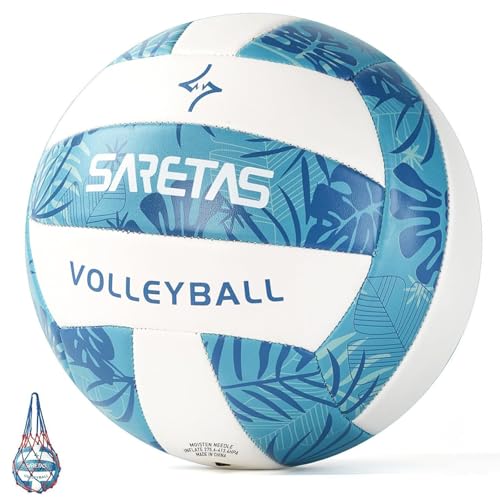 Saretas Volleyball Soft Beach Volleyball - Official Size for School, Indoor, Outdoor and Play Game Gym Workout - Play for Girls, Adults and Family. - color: Blue Volleyball with Pump