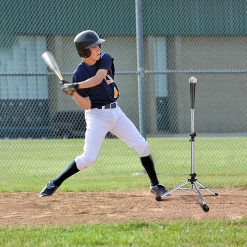 Baseball Tee Batting Tee Softball Tee Portable Travel Hitting Tee,Easy Adjustable Height,Stable Tripod Stand - color: Steel