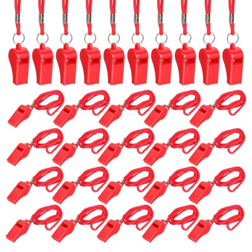 Whistles with Lanyard, Training Sports -Fitting for (Coaches/Referee/Outsides/Team Events) - color: Red