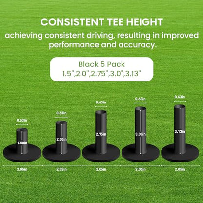 FINGER TEN Golf Rubber Tee Driving Range Value 5 Pack for Indoor Outdoor Practice Mat, Tee Adaptor Size 1.5’’ 2.0’’White Black Tee Holder Set for Hitting Mats - style: Black 5 Pack(1.5, 2.0, 2.75, 3, 3.13)