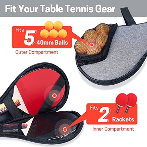 VISEMAN Table Tennis Racket Cover, Ping Pong Paddle Case, Portable Waterproof Table Tennis Bat Bag to Hold 2 Paddles 5 Balls