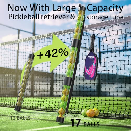 17 Balls Pickleball Ball Retriever & Ball Holder Storage with Strap, Back Saver for Pickleball Accessories, Quick for Pickleball Tube Ball Pickup