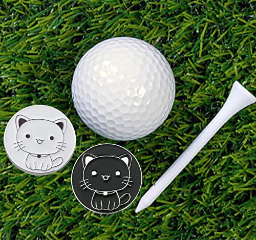 Adhere Golf Ball Markers Personlized Double Side Cute cat Logo Enamel with A Magnetic Hat Clips,A Premium Golf Gifts. - color: F-Cute White+Black Cat