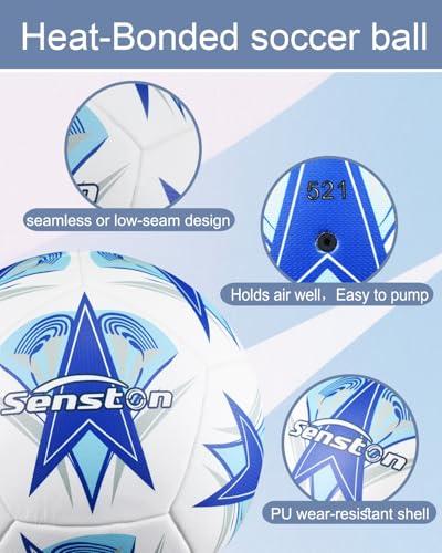 Senston Soccer Ball Size 5 -Official Match Weight-Youth & Adult Soccer Players - Air Pump Included - color: sky blue