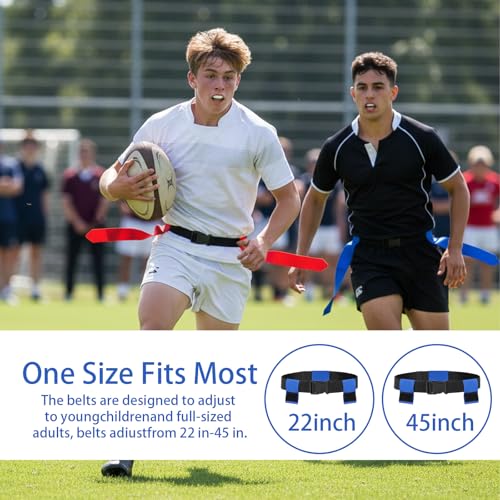 12 Sets Flag Football Set, Football Flags with 42 Flags Adjustable Capture the Flag Set for Adults, Children and Teenagers for Players' Matches and Training-Blue, Red