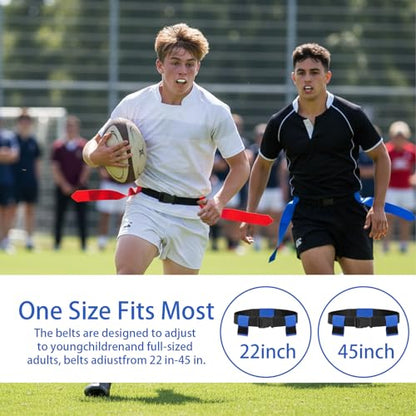 12 Sets Flag Football Set, Football Flags with 42 Flags Adjustable Capture the Flag Set for Adults, Children and Teenagers for Players' Matches and Training-Blue, Red